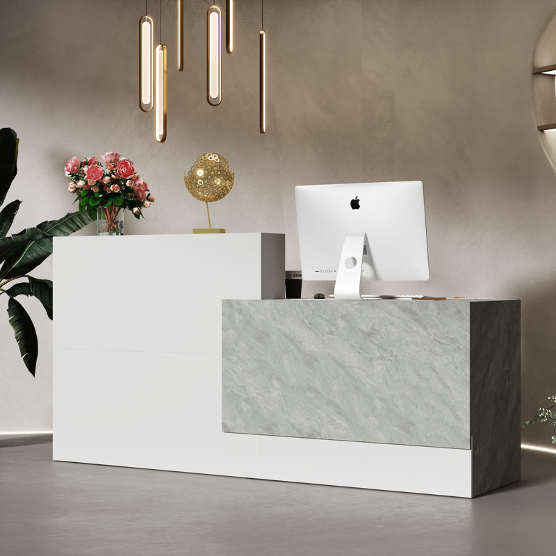 Modern Reception Desk With Marble Finish And Ample Storage